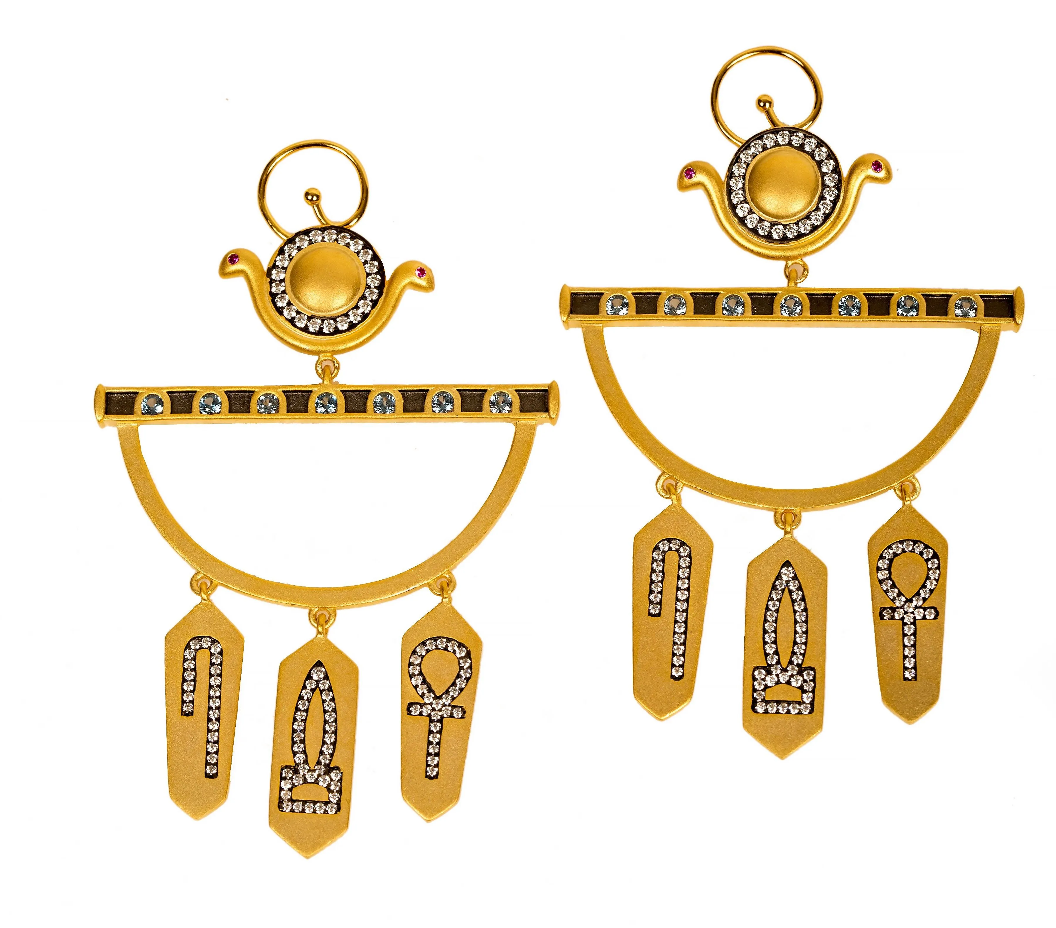 Statement Hoop Earrings with Hieroglyphic Charms in Vermeil Gold