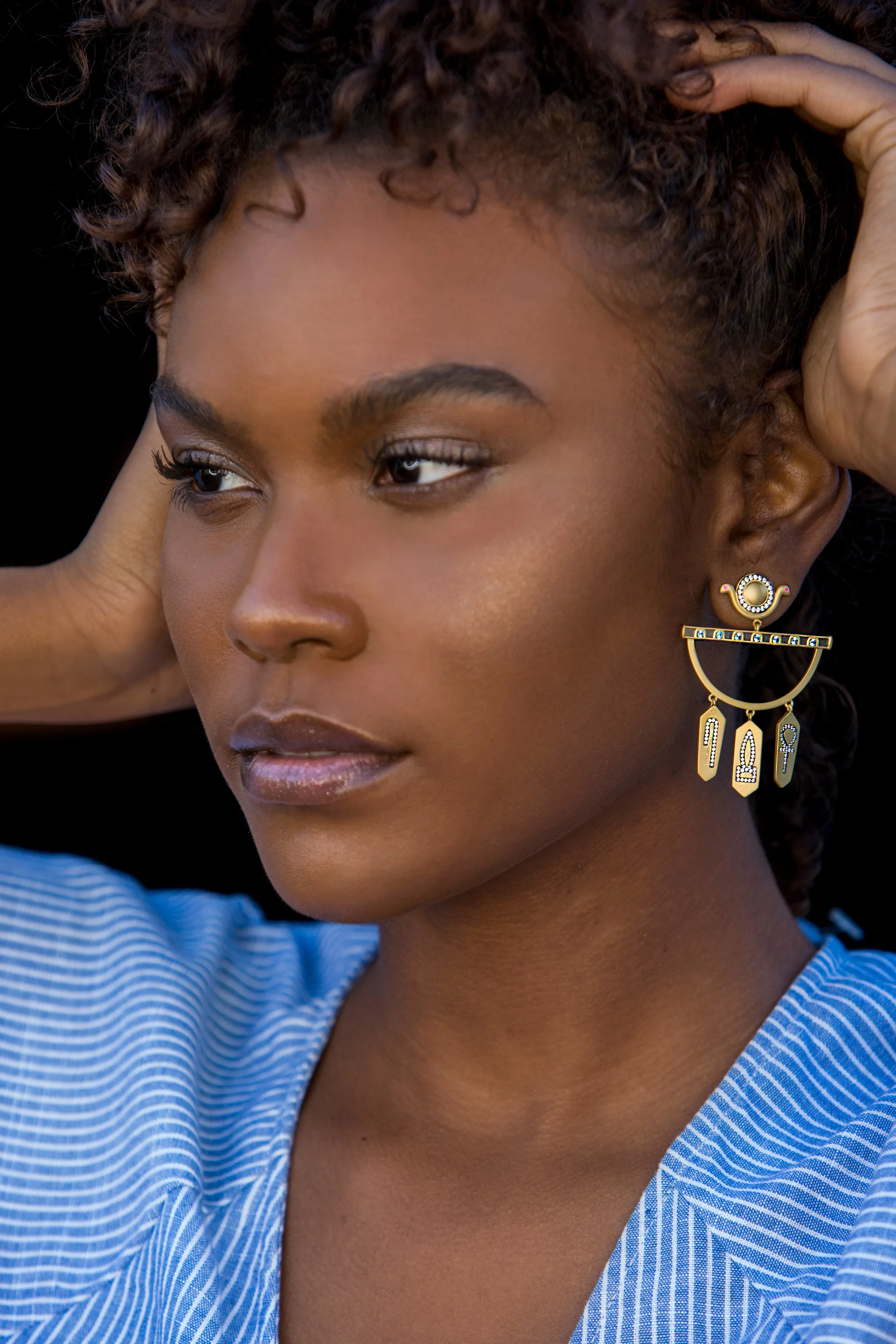 Statement Hoop Earrings with Hieroglyphic Charms in Vermeil Gold