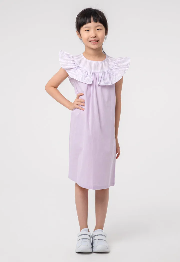 Stripes Ruffle Overlay Girls Dress