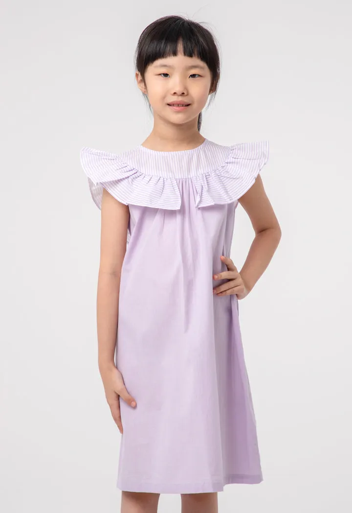 Stripes Ruffle Overlay Girls Dress