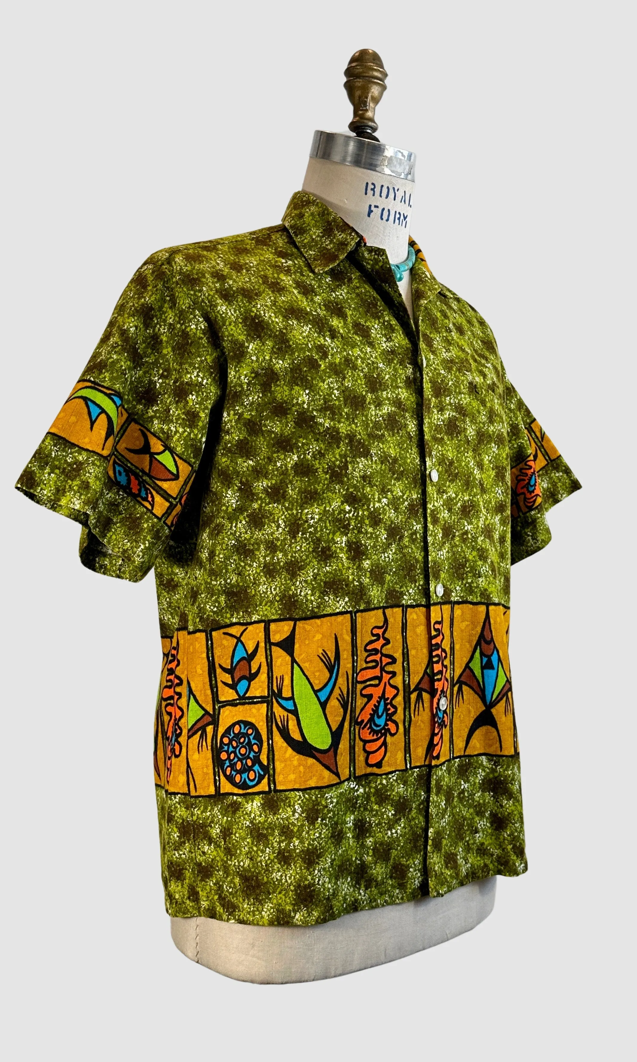 TROPICANA 60s Fish Print Tiki Shirt  Medium