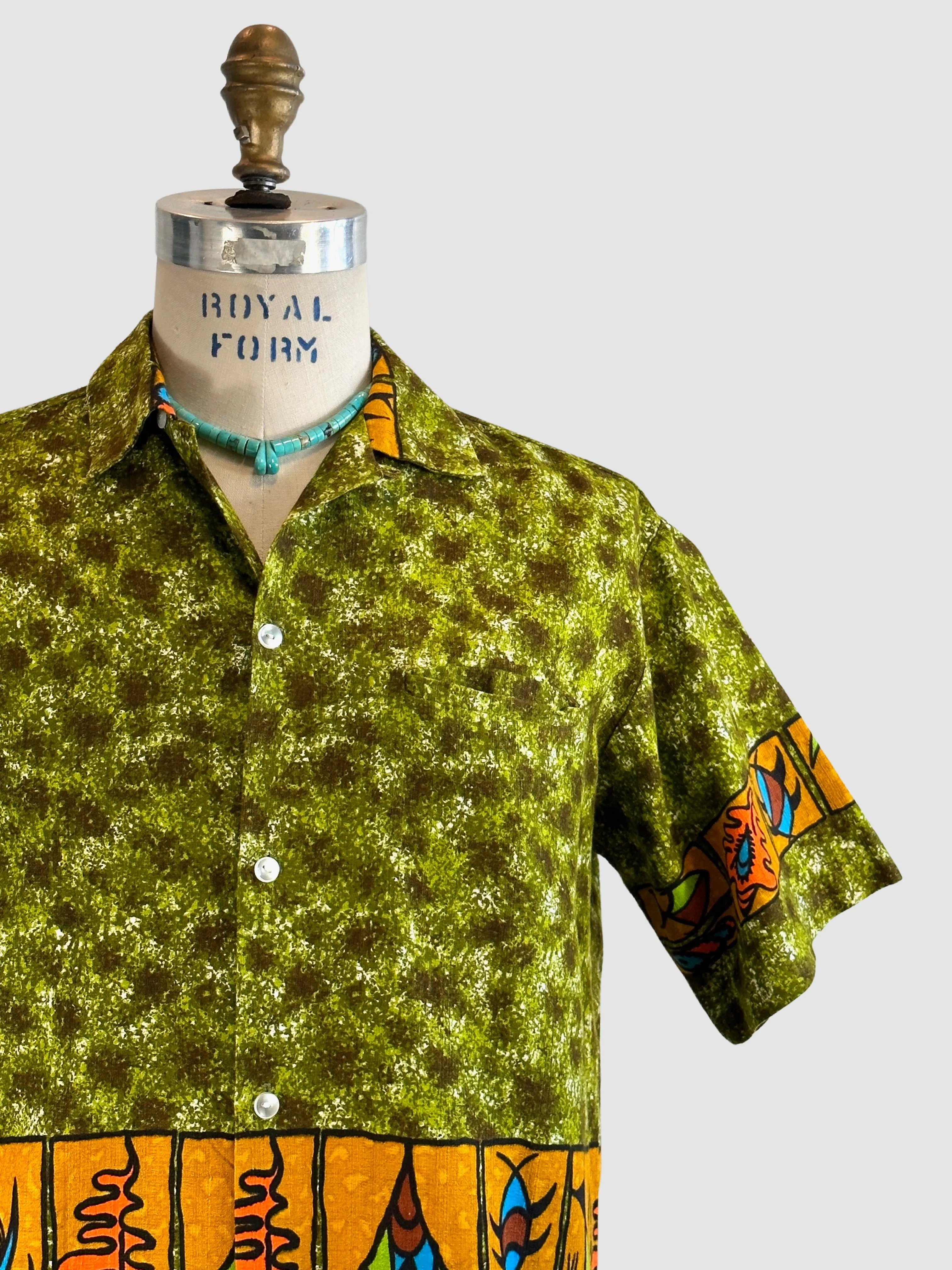 TROPICANA 60s Fish Print Tiki Shirt  Medium