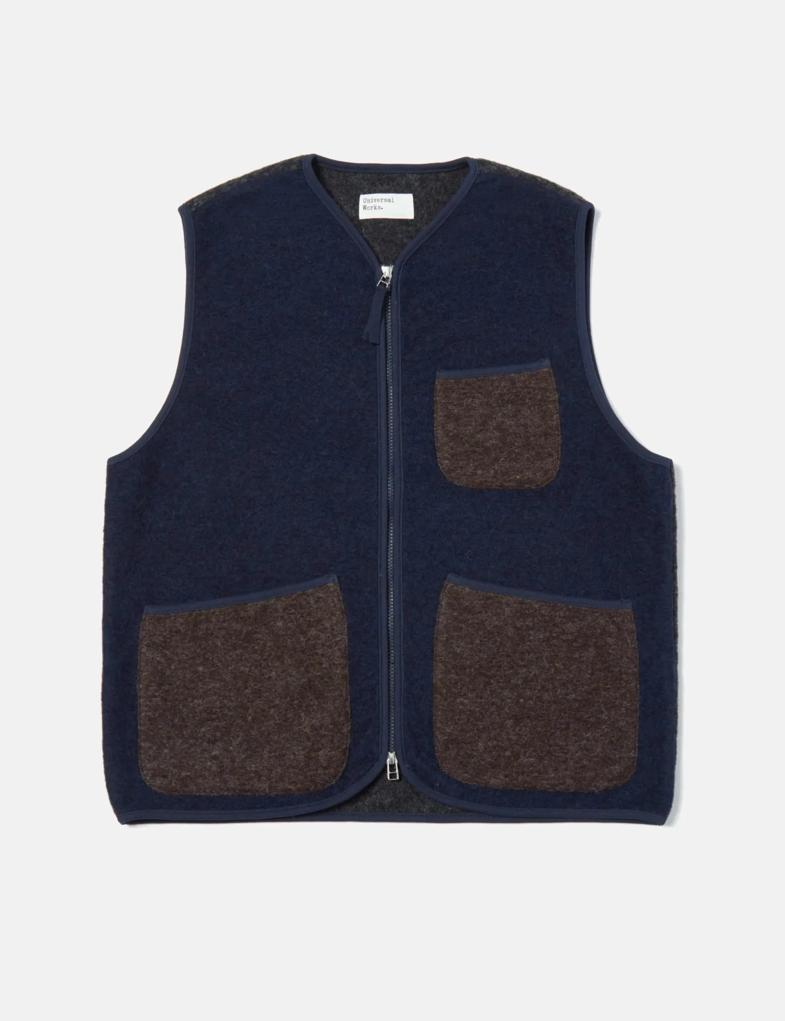 Universal Works Mixed Zip Gilet - Navy Blue