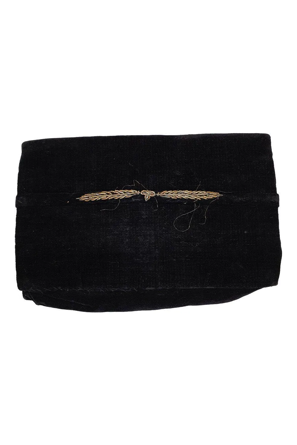 VINTAGE 1930s Black Velvet Handmade Embroidered Silver Flower Emblem Clutch Bag (S)