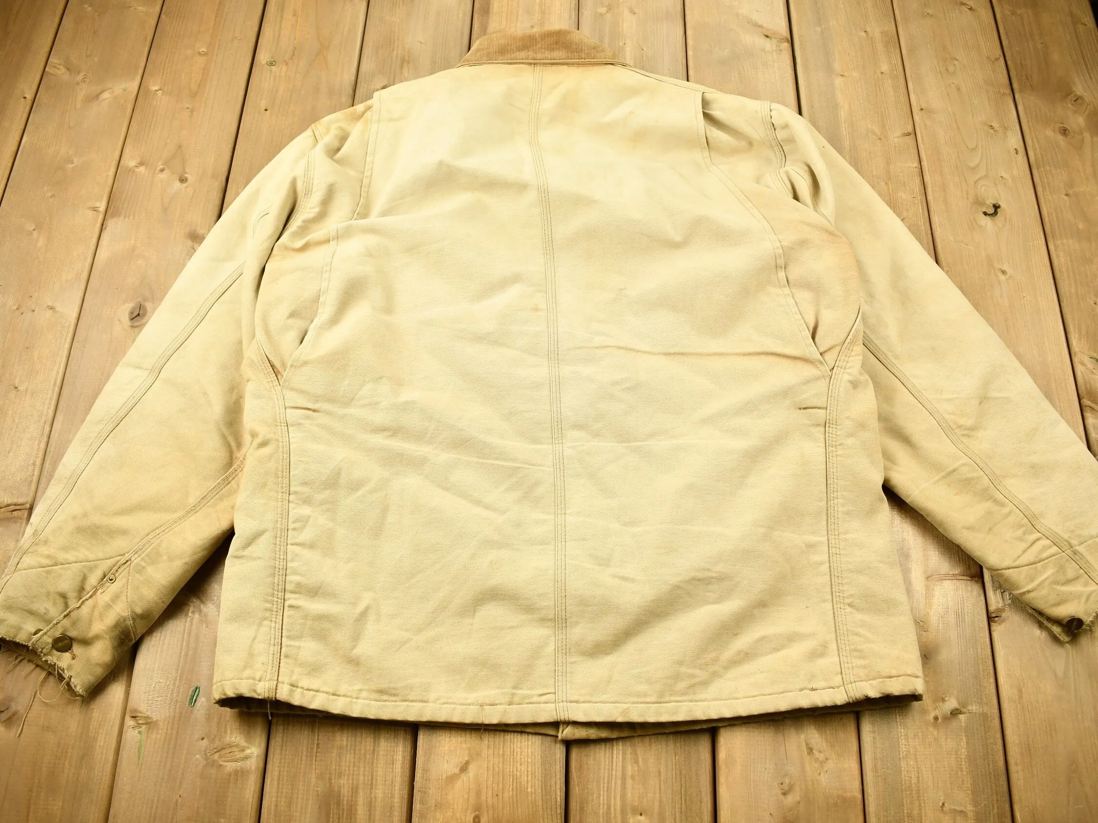 Vintage 1980s Carhartt Blanket Lined Chore Coat / Vintage Workwear / Made In USA / Tan Carhartt Jacket / Button Up / Distressed Carhartt