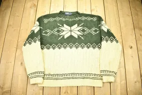 Vintage 1990s Polo Ralph Lauren Snowflake Knit Crewneck Sweater / Vintage Polo / Outdoorsman / Earth Tones / Vintage Ralph Lauren