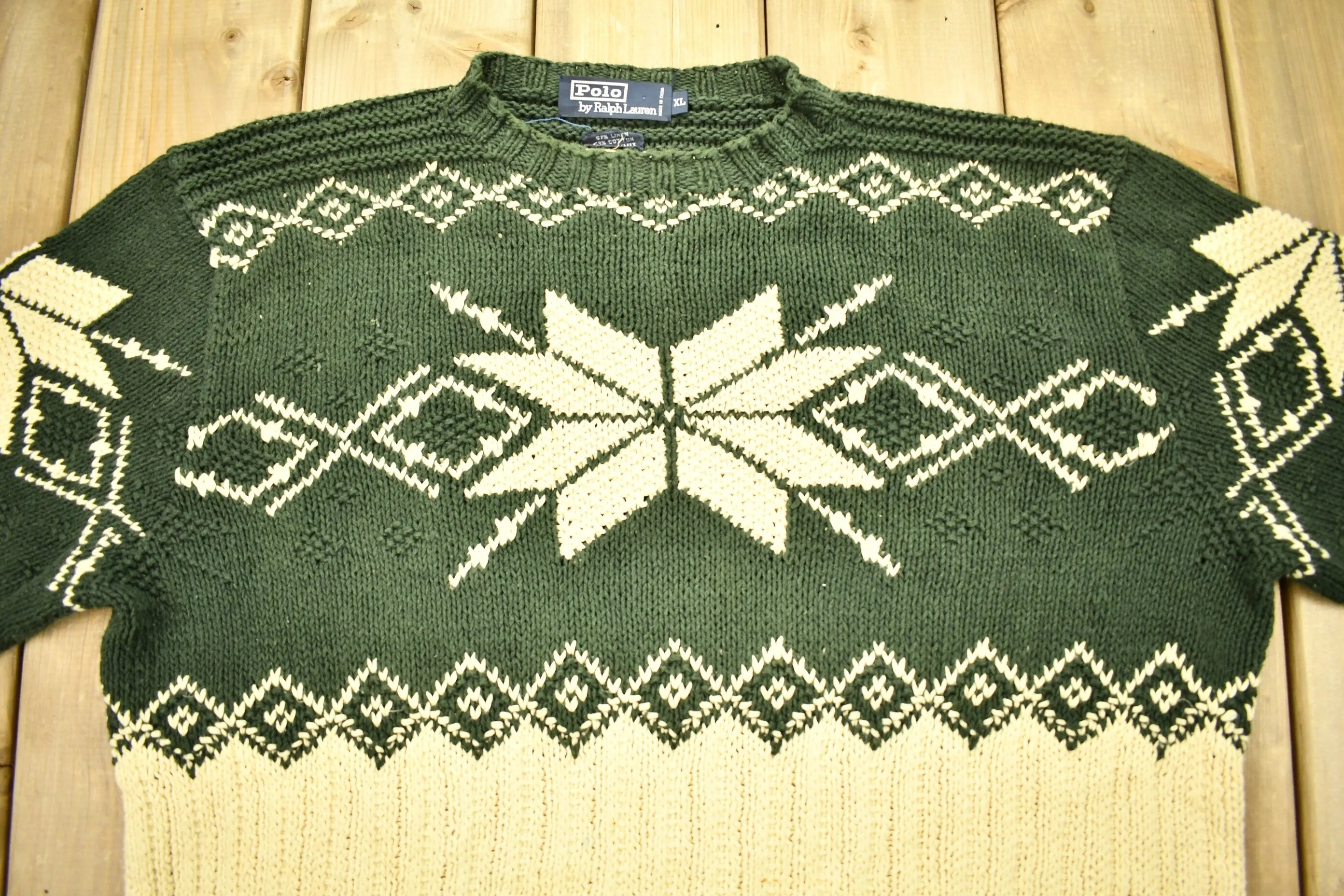 Vintage 1990s Polo Ralph Lauren Snowflake Knit Crewneck Sweater / Vintage Polo / Outdoorsman / Earth Tones / Vintage Ralph Lauren