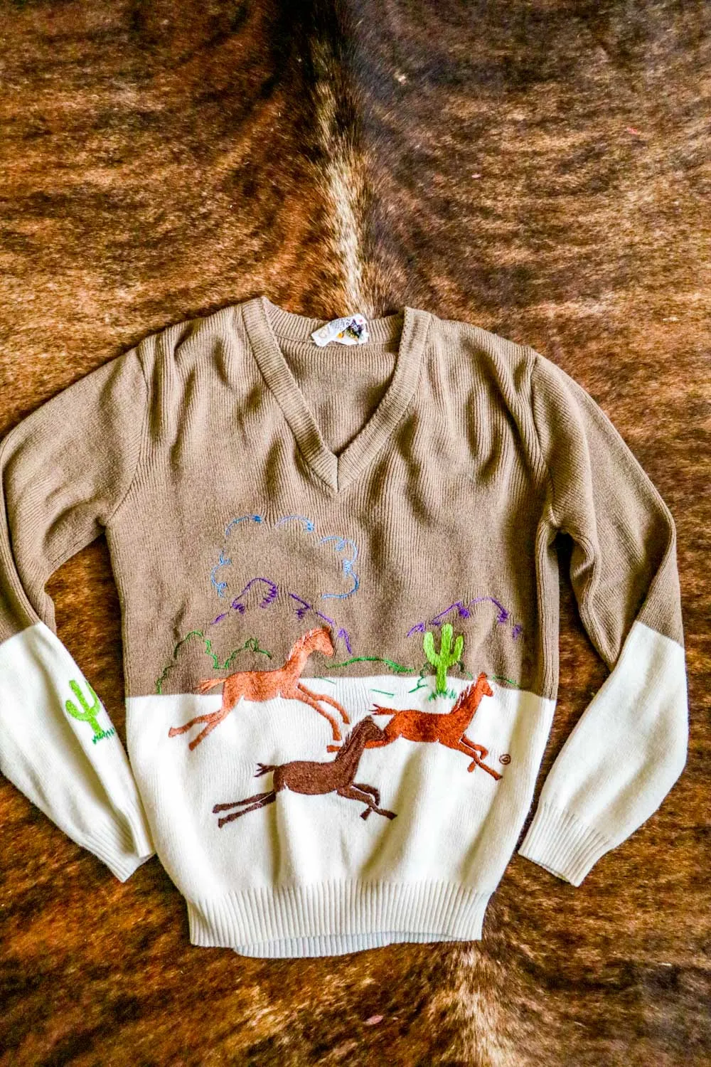 Vintage Embroidered Western and Cactus Horse Sweater