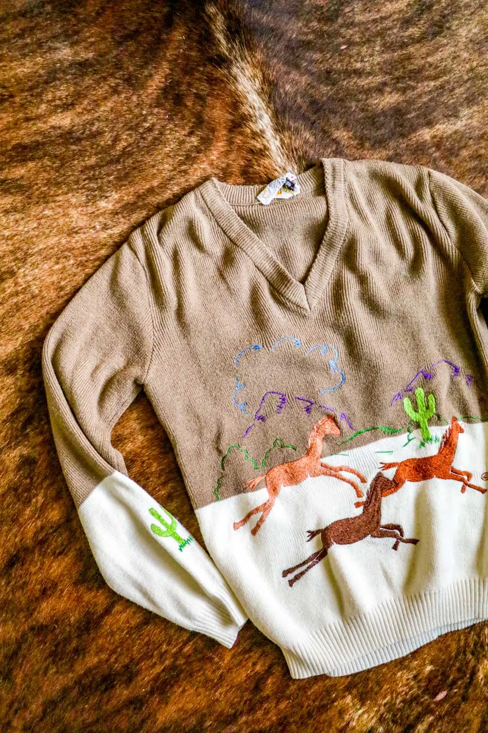 Vintage Embroidered Western and Cactus Horse Sweater