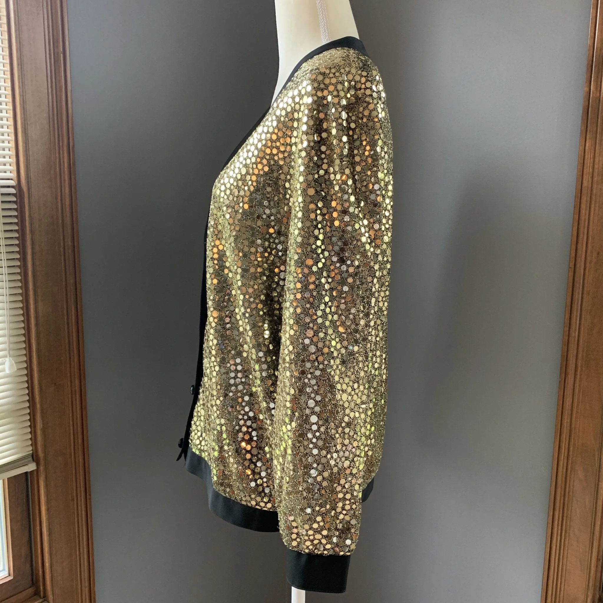 Vintage Gold Sequin Cardigan or Jacket by Edith Flagg's Three Flaggs Vintage Fashion.