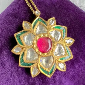 Vintage Indian Ruby, Diamond & Enamel Pendant