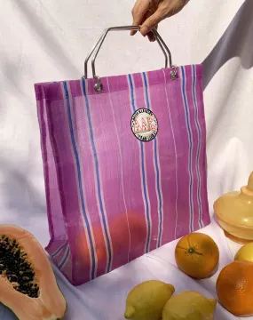 VINTAGE SHOPPING BAG LILAC STRIPES