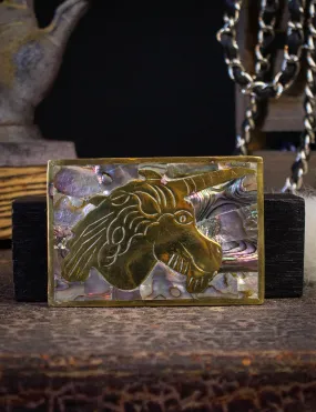 Vintage Unicorn Abalone Belt Buckle