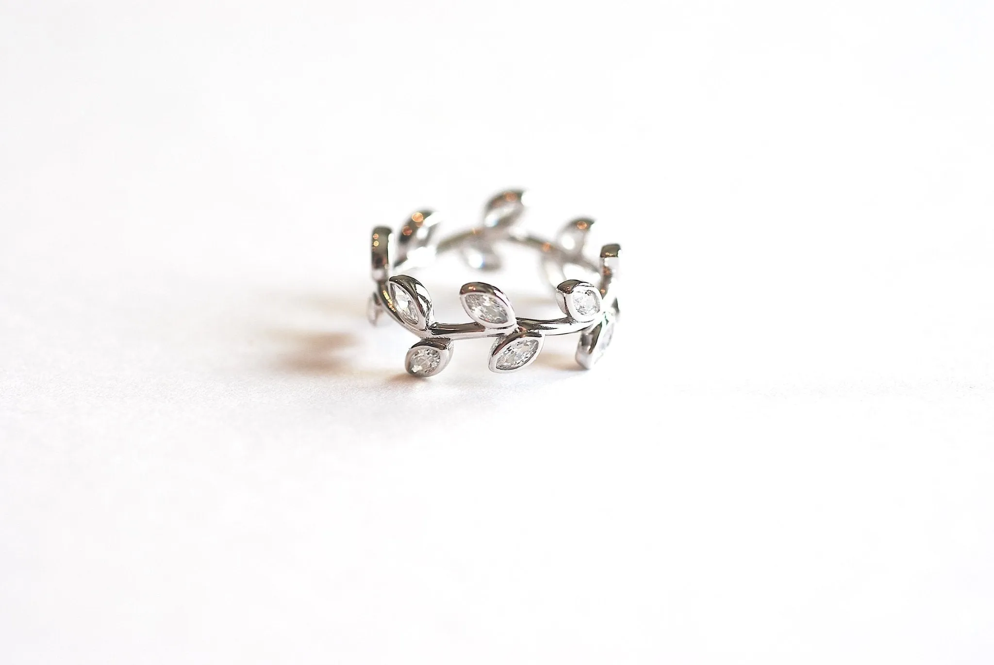 Wholesale 925 Sterling Silver CZ Laurel Ring- Sterling Silver Cubic Zirconia Branch Olive Leaves, Stacking Ring, Minimalist Ring, Midi ring, CZ Ring