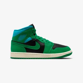 WMN'S AIR JORDAN 1 MID 'BLACK/LUCKY GREEN-AQUATONE-SAIL'