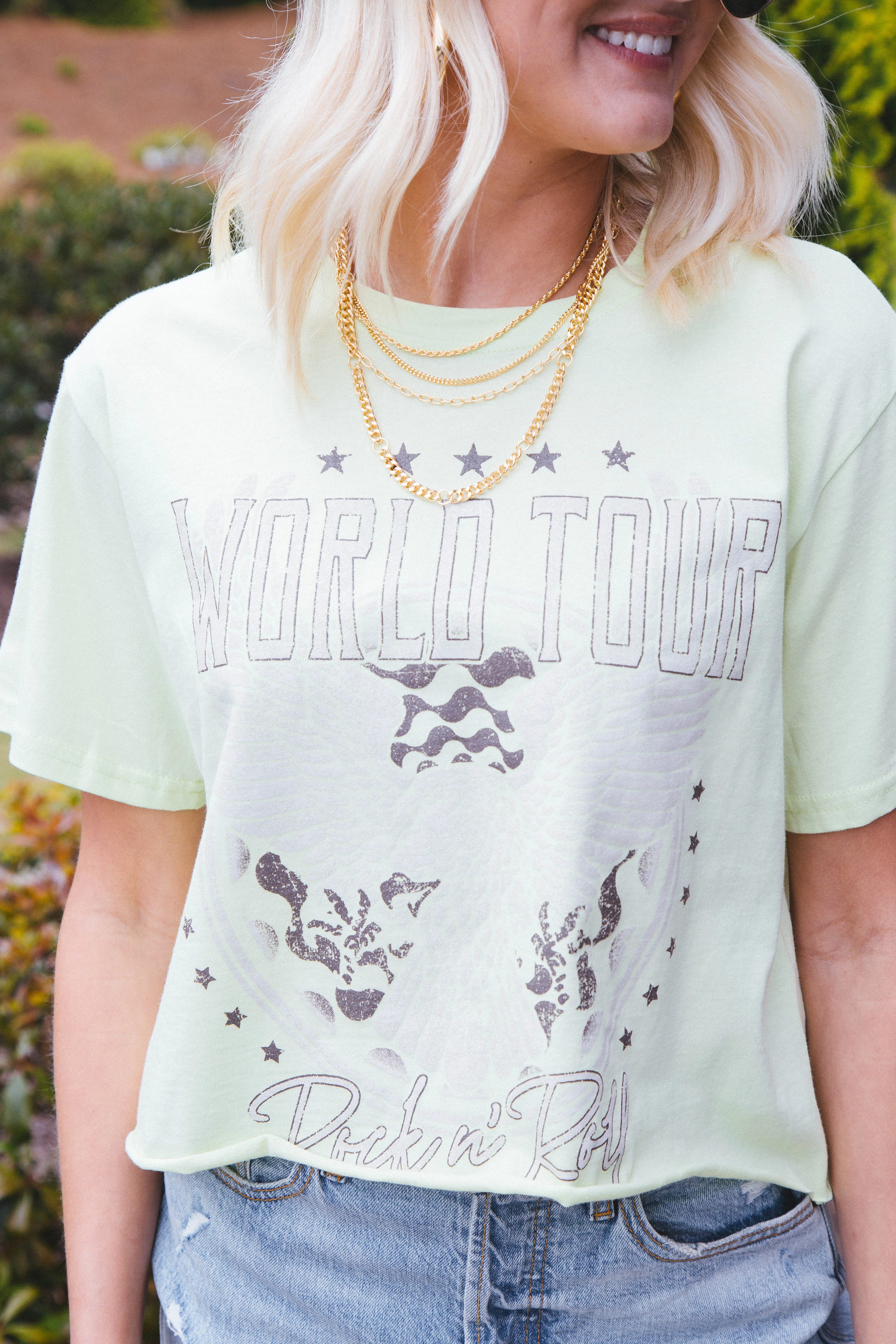 World Tour Cropped Graphic Tee, Lime