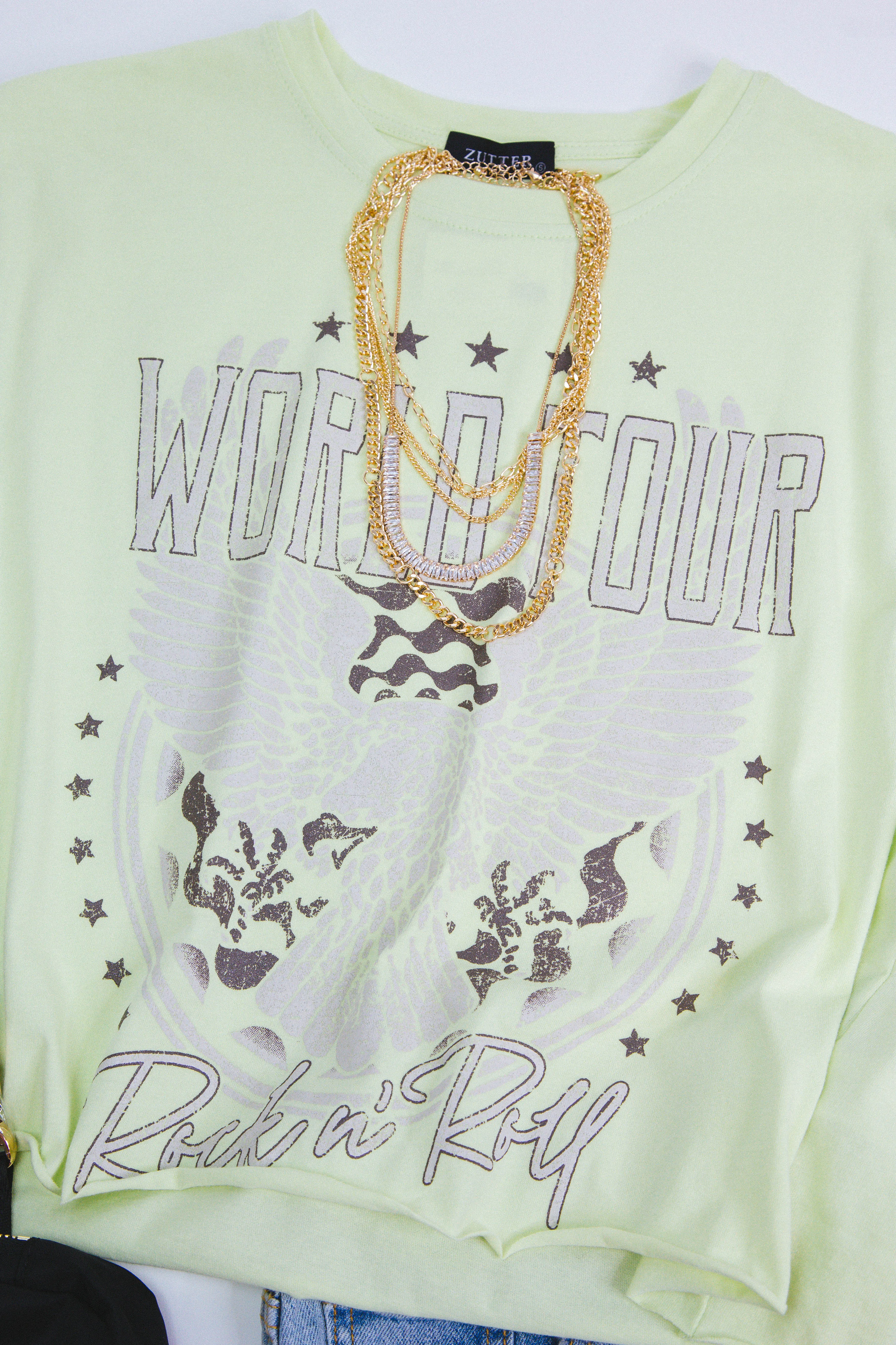 World Tour Cropped Graphic Tee, Lime