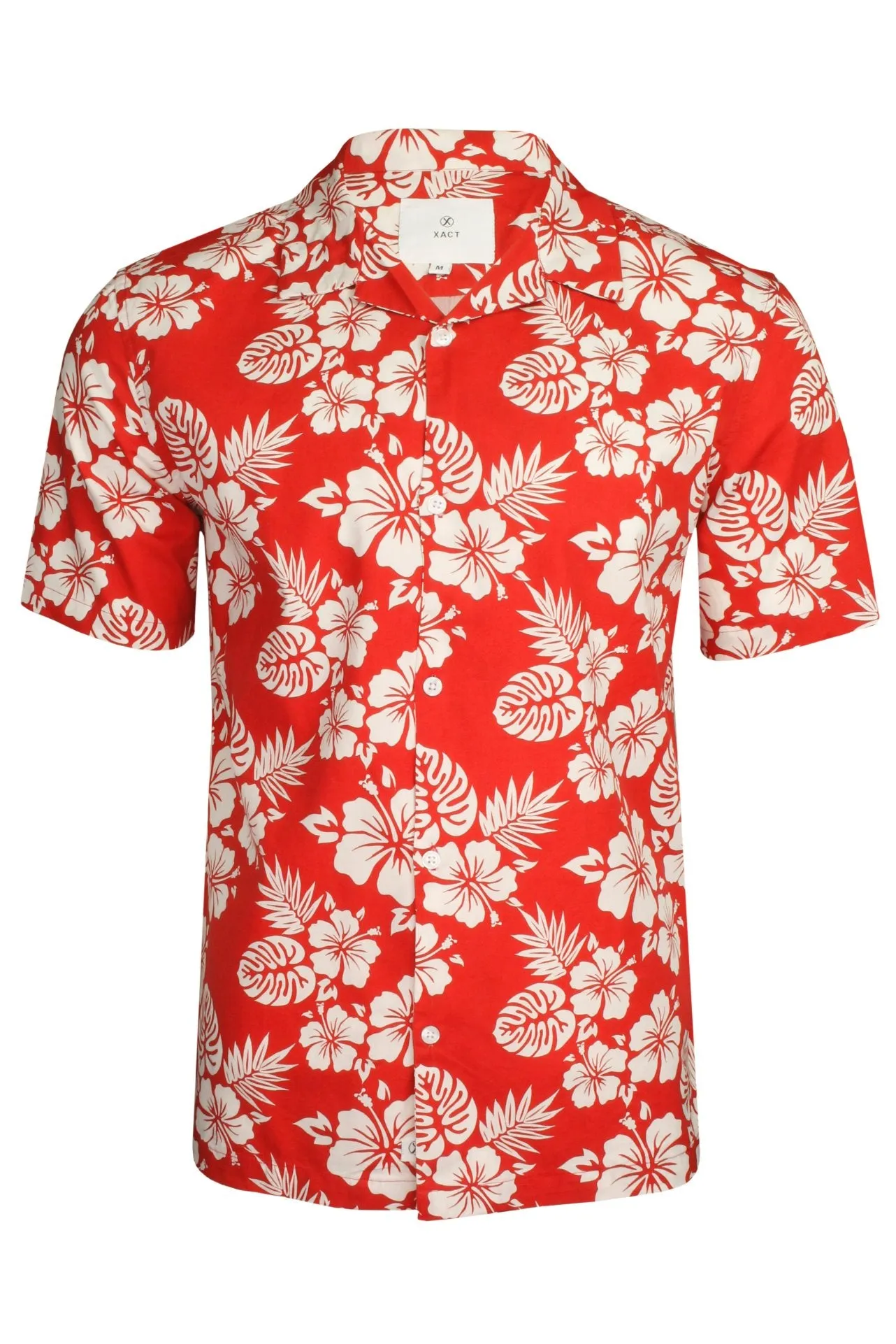 Xact Mens Cuban Collar Hawaiian Shirt - Short Sleeved