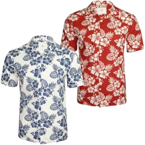 Xact Mens Cuban Collar Hawaiian Shirt - Short Sleeved